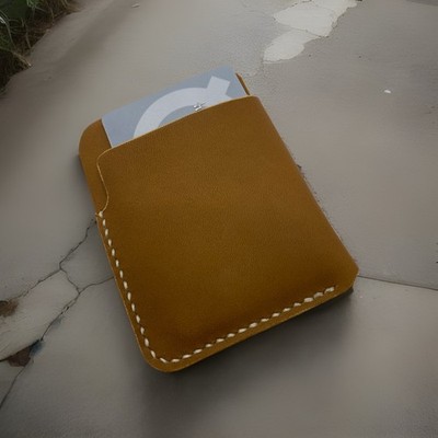 Handmade Rust Tan Real Leather Minimalist Card Wallet 2 Pocket Read Desc