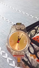 Women’s Analogue Watch Gold Dial Clear Plastic Case Silver/Multicolour Bracelet