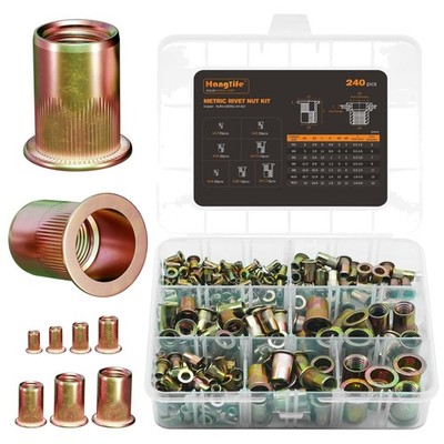 Nietmutter Set 240 Stück M3 M4 M5 M6 M8 M10 M12 verzinkt Bauarbeiten Werkstatt