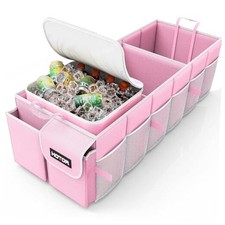 Trunk Organizer, Sturdy Foldable with Cooler for Car  SUV, 3 Large Pink