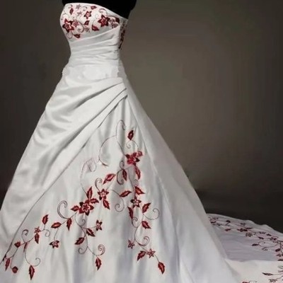 White Red Embroidery Wedding Dresses Ball with Appliques Bridal Gowns Customized | eBay White Red Embroidery Wedding Dresses Ball with Appliques Bridal Gowns Customized | eBay