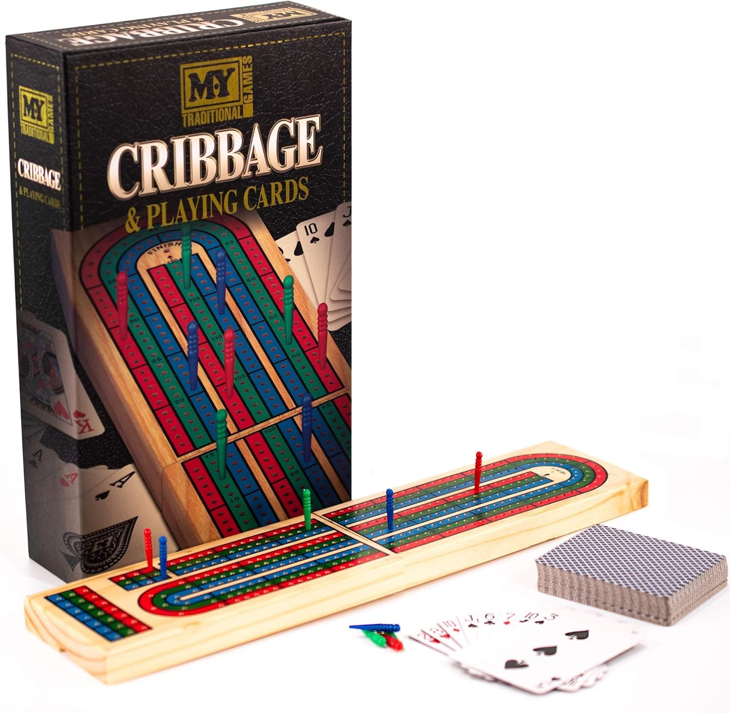 The Magic Toy Shop 2 in 1 - Traditional Wooden Cribbage Board Game Folding 3 Tr