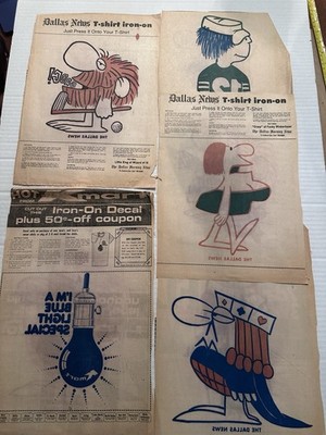 Dallas News 1975 Iron-on T-shirt Transfers: Kmart Wizard Of Id B.C. Winkerbean