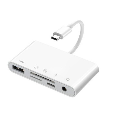 Type C SD TF Memory Card Reader 5 in 1 USB OTG Adapter With Charging Port White