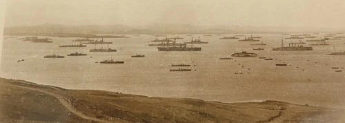 1918 WW1 RPPC Real Photo Postcard. Allied Fleet Leaving Ismia After Armistice.