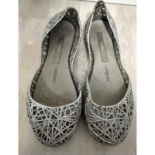 mini Melissa Campana Papel Kids Size 2 Silver Glitter Jelly Flats Good Condition