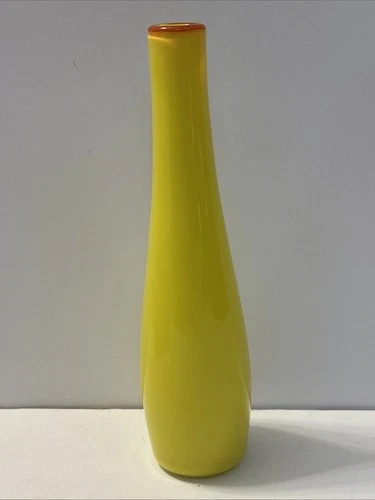 Vintage Murano Style Hand-Blown Art Glass Vase  Orange Yellow 10”