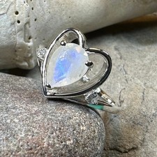 Moonstone Heart Ring Engagement Promise Cocktail Ladies Ring Sterling Silver 925