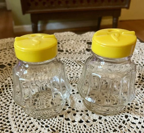 Vintage Federal Housewares Glass Salt and Pepper Shakers - Yellow Top MCM Retro
