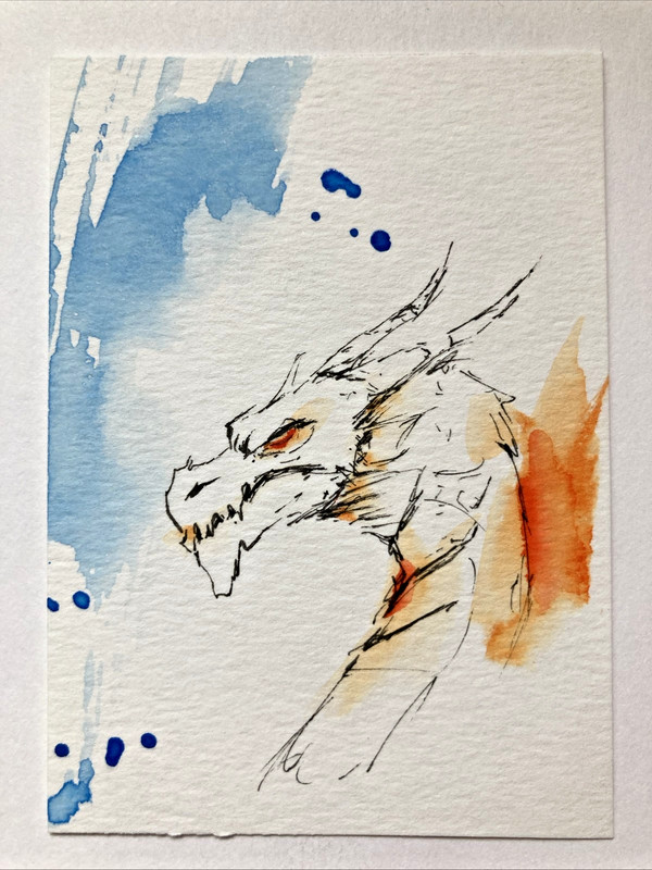 ACEO Original Watercolor Painting OOAK Monster ATC Dragon