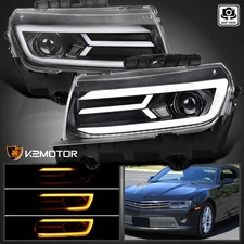 Jat Black Fits 2014-2015 Chevy Camaro Projector Headlights Switchback LED Signal