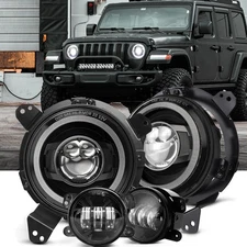 Halo 9" LED Headlights + Fog lights Kit For Jeep Wrangler JL Gladiator 2018-2023