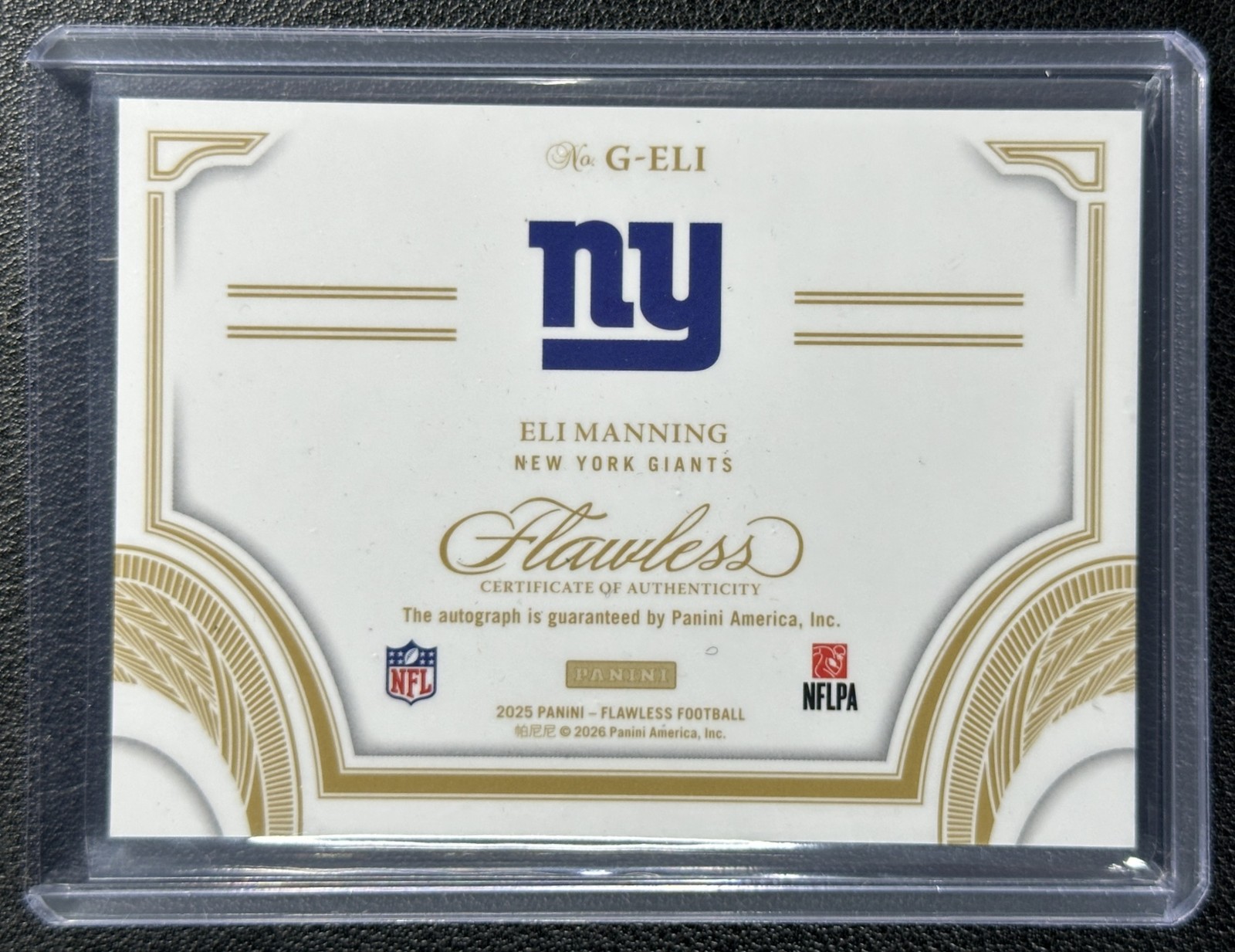 ELI MANNING 2025 PANINI FLAWLESS GREATS ON-CARD AUTO 15/25 GIANTS view 2