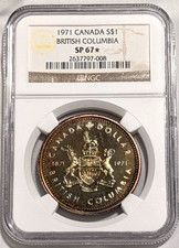 1971 Canada Silver Dollar NGC SP67 Star Rainbow Toned British Columbia