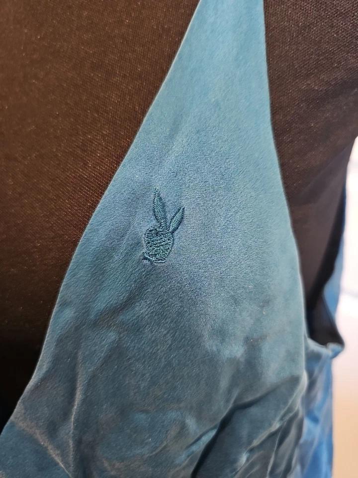 Sexy Camisón Vintage Playboy 100% Seda Chemise Sin Mangas Talla M Azul Patrulla Foto 2 de 4