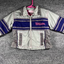Vintage 90s Wilson Toddler Windbreaker Jacket Full Zip Grey Purple Pink 18M