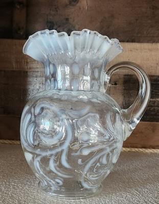 Antique Jefferson Opalescent White Button & Braids Pitcher  9.5  ( Please Read)