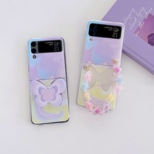 Cartoon Girl Butterfly Bracket Chain Phone Case For Samsung Galaxy Z Flip 3 5G