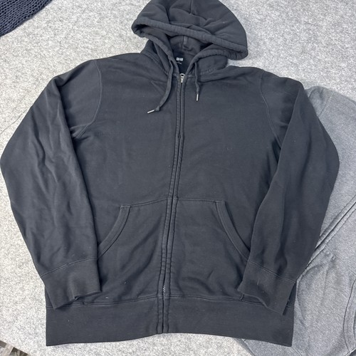 Uniqlo Hoodie Mens Large Black Gray Full Zip Sweatshirt Casual Cotton Blend - Picture 2 of 14