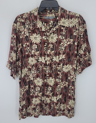 #ad John Henry Hawaiian Shirt Mens Large Maroon Tropical Floral Short Sleeve Camp $11.36