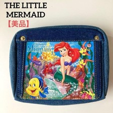 Disney Woman Little Mermaid Denim Pouch Ariel Cosmetic Vhtf With Mirror Limited