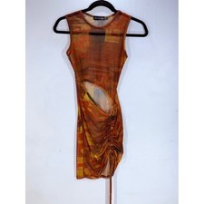 PrettyLittleThing Abstract Mesh Cut Out Ruched Bodycon Mini Dress 2