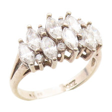 925 Sterling Silver Vintage Ring Marquise Round Cut CZ Cluster Sz 7 RG35132