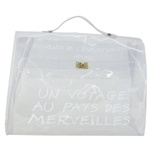HERMES Vinyl Kelly Hand Bag Vinyl Clear Auth 164684