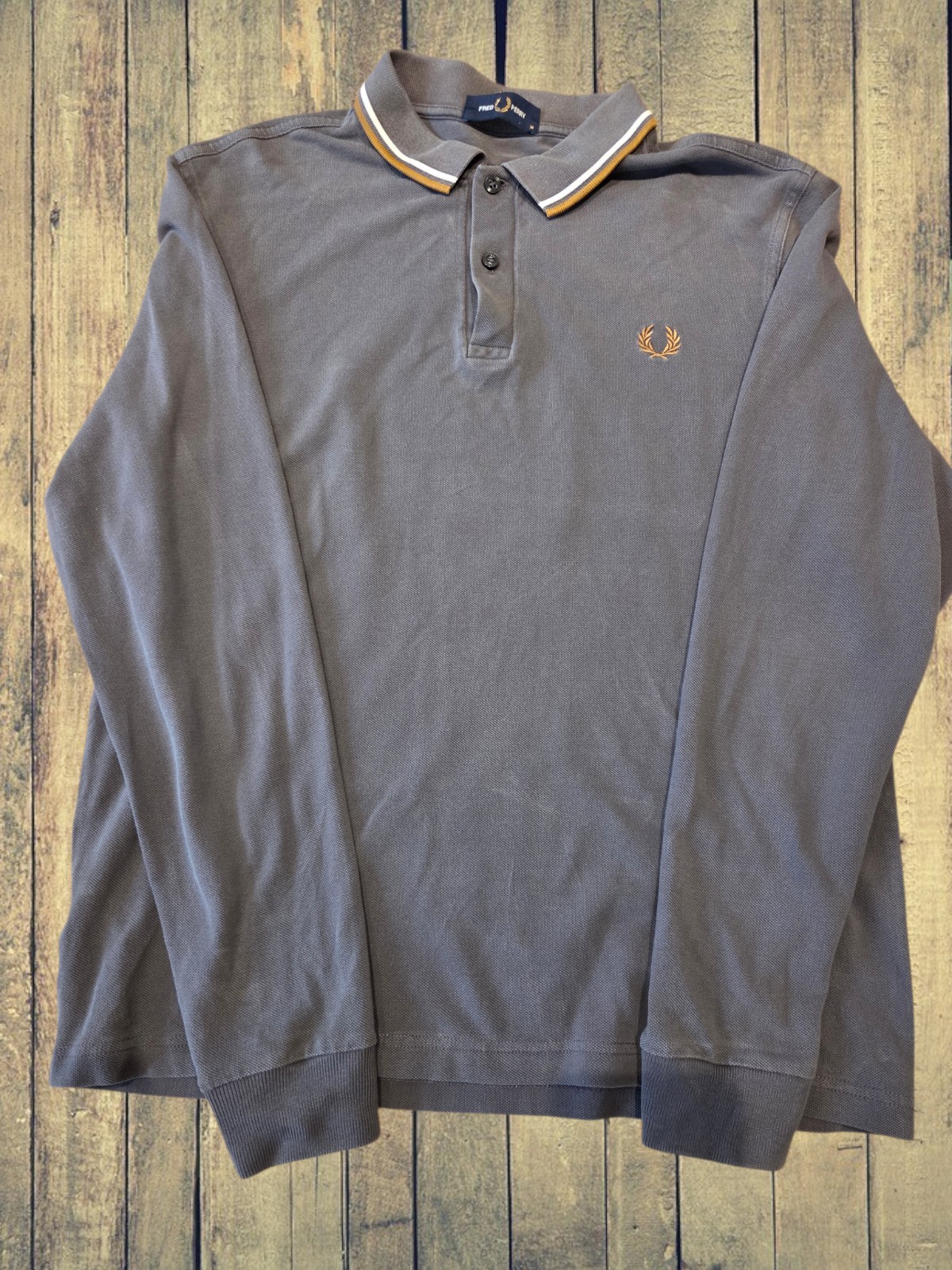 Camisa Polo Fred Perry Para Hombre Gris Mediana Logo Laurel Manga Larga