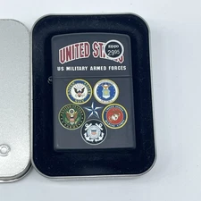 Zippo Lighter US Military Armed Forces Emblems Black Made in USA Collectible