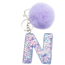 Unpafcxddyig Initial Letter Resin Alphabet Key Rings with Fur Ball Pom pom N
