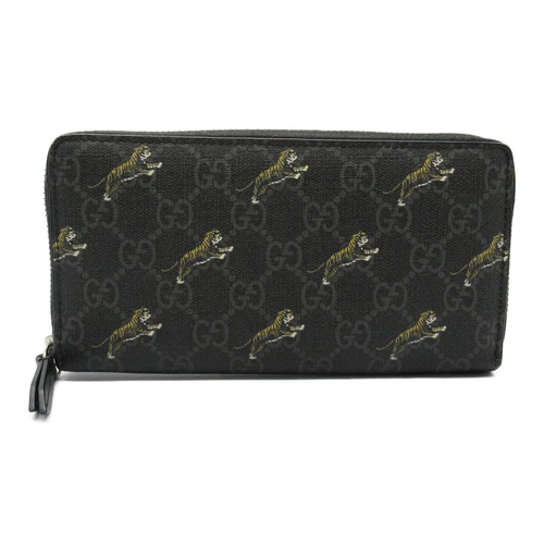【Portefeuille】GUCCI Portefeuille long rond GG Supreme Tiger fermeture éclair cuir noir Gucci