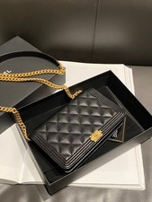 Chanel Leboy Wallet On Chain WOC Caviar Leather Quilted Flap Crossbody Bag Black