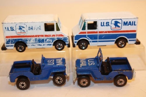 4 Vintage 1970's Matchbox / Hot Wheels U.S. Post Office Mail Trucks / Jeeps