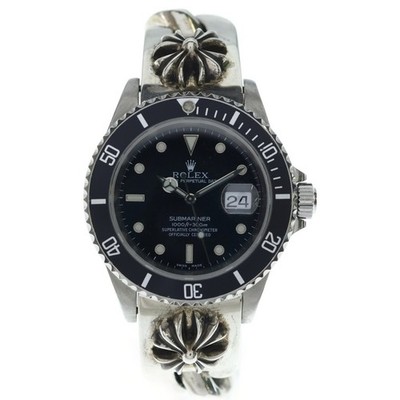 CHROME HEARTS x ROLEX CH Cross Motif Watch Band Submariner 16610 Silver Used c8b