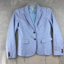 J Crew Schoolboy Blazer Womens 2 Blue Linen Cotton Chambray Jacket Preppy