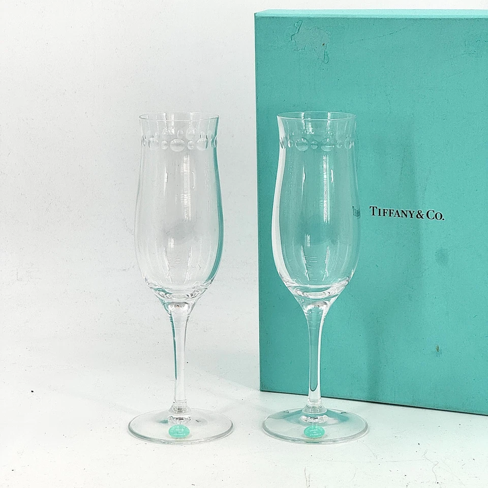 Lot de 2 verres à vin authentiques TIFFANY & Co. Cristal avec boîte JX742 - Photo 1/4