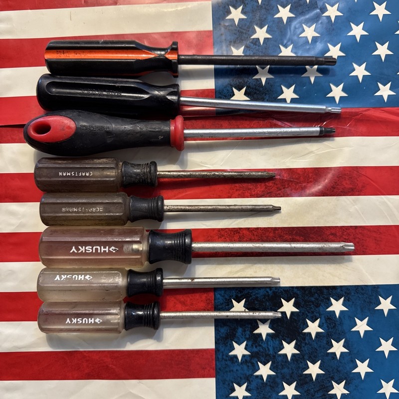 Lot Of 8 Star Head Screwdrivers • TaskForce, Husky, Craftsman • USA Used Tools