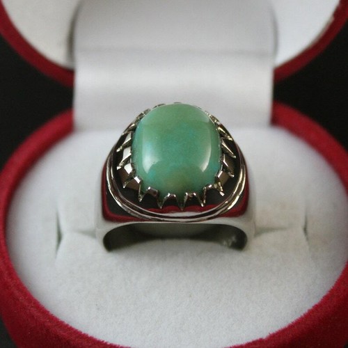 Natural Hussani Feroza Turquoise Handmade Ring in 925 Sterling Silver - Picture 5 of 10