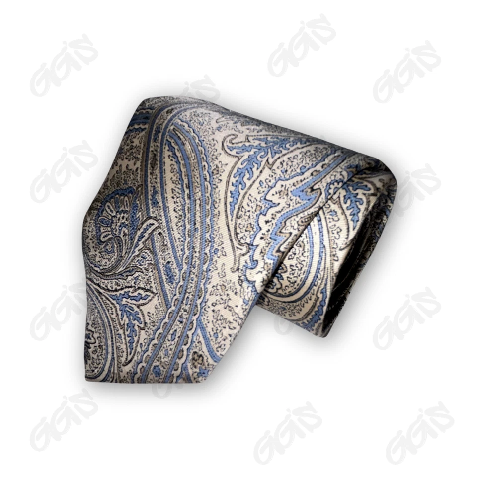 Corbata John Weitz Hombre L 58” W 3.5” Azul Claro Plata Geo Abstracto Paisley Toda Seda Foto 2 de 4