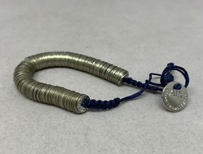 ARMANI EXCHANGE Metal Multi Coin Discs Rings Adjustable Bracelet in Navy/ Silver