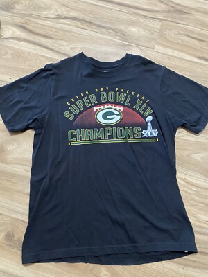 Green Bay Packers Super Bowl XLV Black T Shirt Mens X Large Double Sided