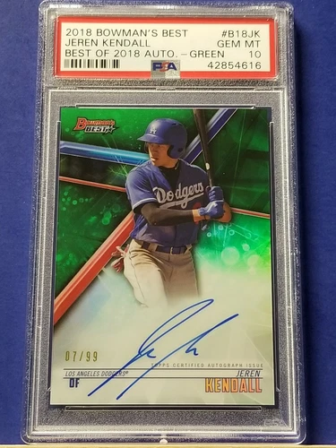 Jeren Kendall - 2018 Bowman's Best Green Refractor Autograph   PSA 10  