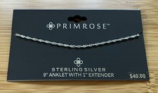 Primrose Sterling Silver 9" TWIST Style Anklet With 1" Extender