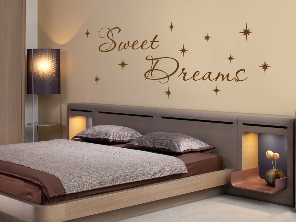 s143 xxl wandtattoo schlafzimmer "sweet dreams" aufkleber sterne bett