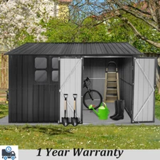 8*10 FT Outdoor Storage Shed Metal Garden Tool Shed Lockable Door w/Window Black