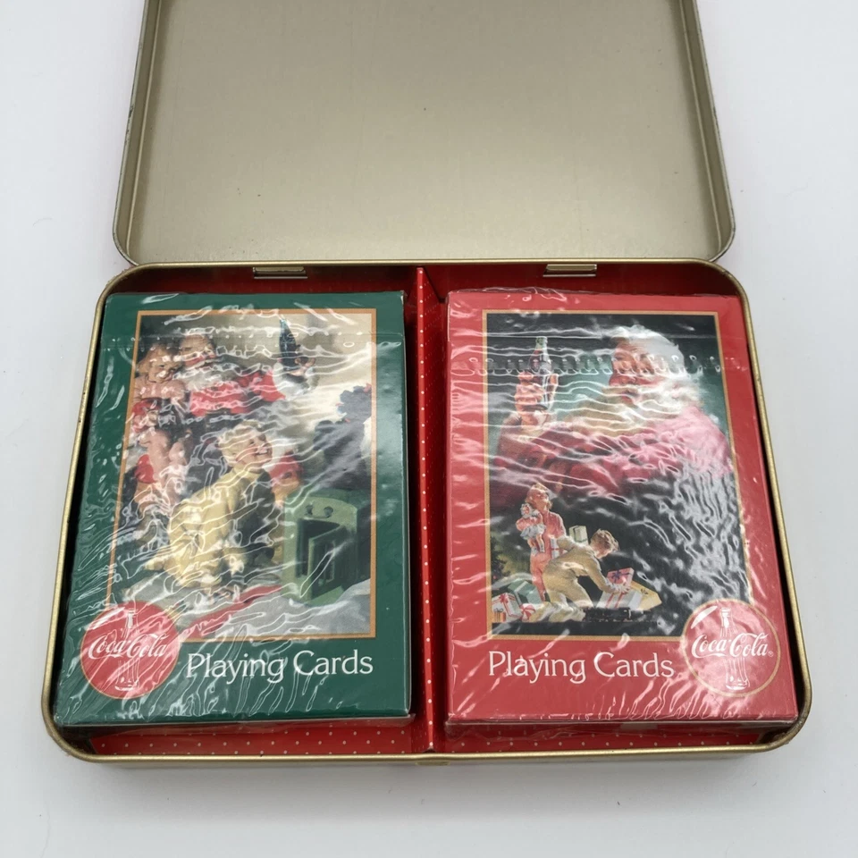 Vintage 1996 COCA-COLA SANTA CLAUS CHRISTMAS PLAYING CARDS Sealed 2 decks in Tin - Image 3 of 3