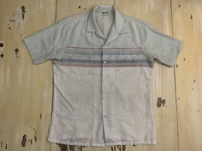 ARNIE - Vtg Arnold Palmer White Gray Button-up Lounge Bowling Shirt, Mens MEDIUM