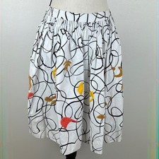 Maeve Anthropologie pleated full skirt embroidered black and white graphic 2P Ex