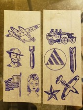 Vintage war era 1940s temporary tattoo flash sheet 2 military theme deadstock